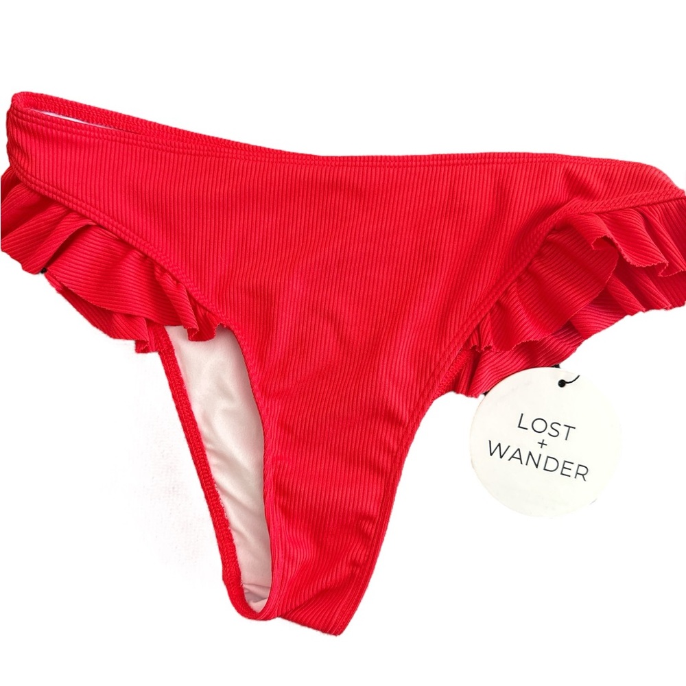NWT Lost + Wander Scarlet Ruffle Bikini Bottom Hibiscus Blush S